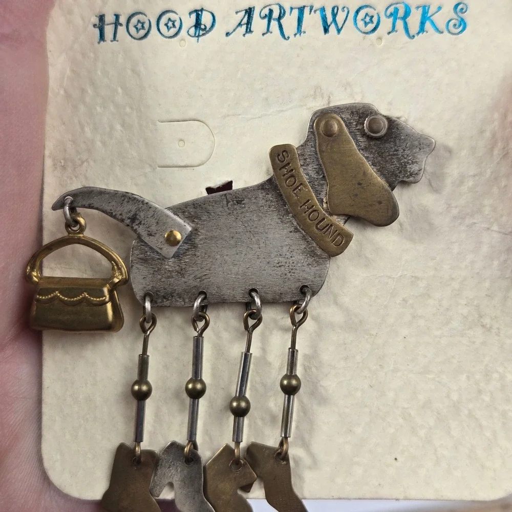 Deanna Hood Shoe Hound Brooch Pin Dangle Charms Dog Jewelry Card Like New